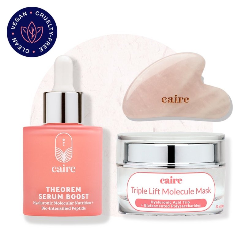 Caire Beauty Facial Boost Duo Set | Serum + Mask (30 Day Supply) & Gua Sha In Pink