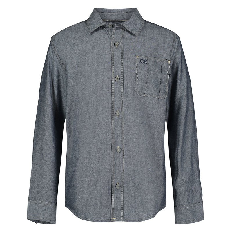 Calvin Klein Boy's Herringbone Long Sleeve Shirt In Grey