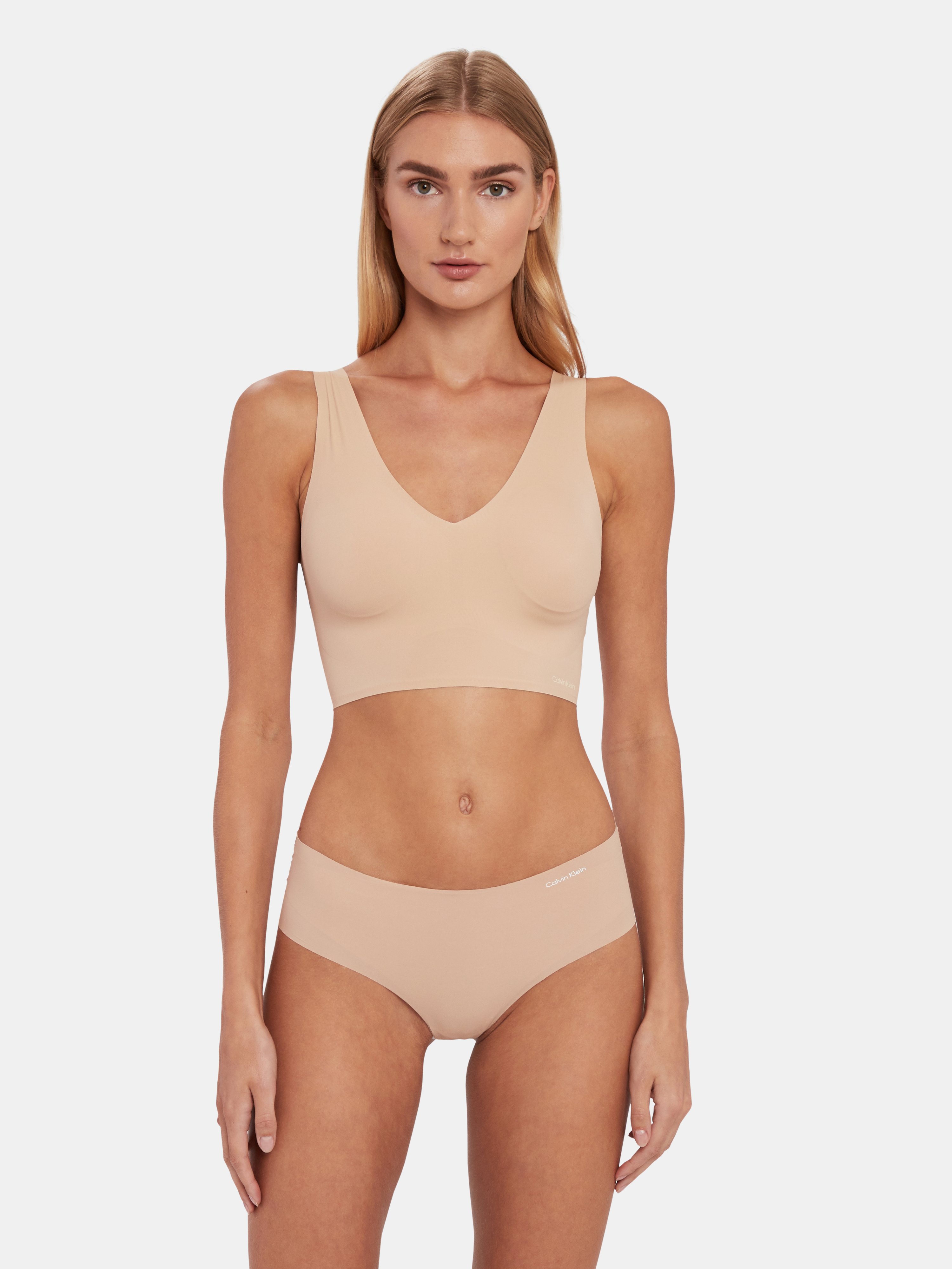 Calvin Klein Underwear Invisible Lightly Lined V-neck Bralette In Tan