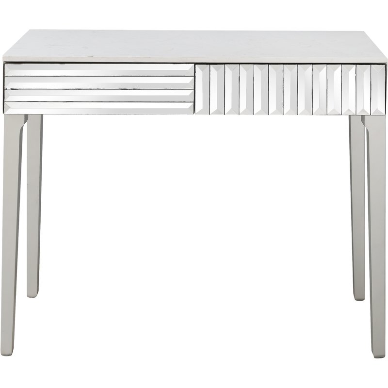 Camden Isle Carla 40 In. Antique Silver Rectangle Glass Console Table In Grey