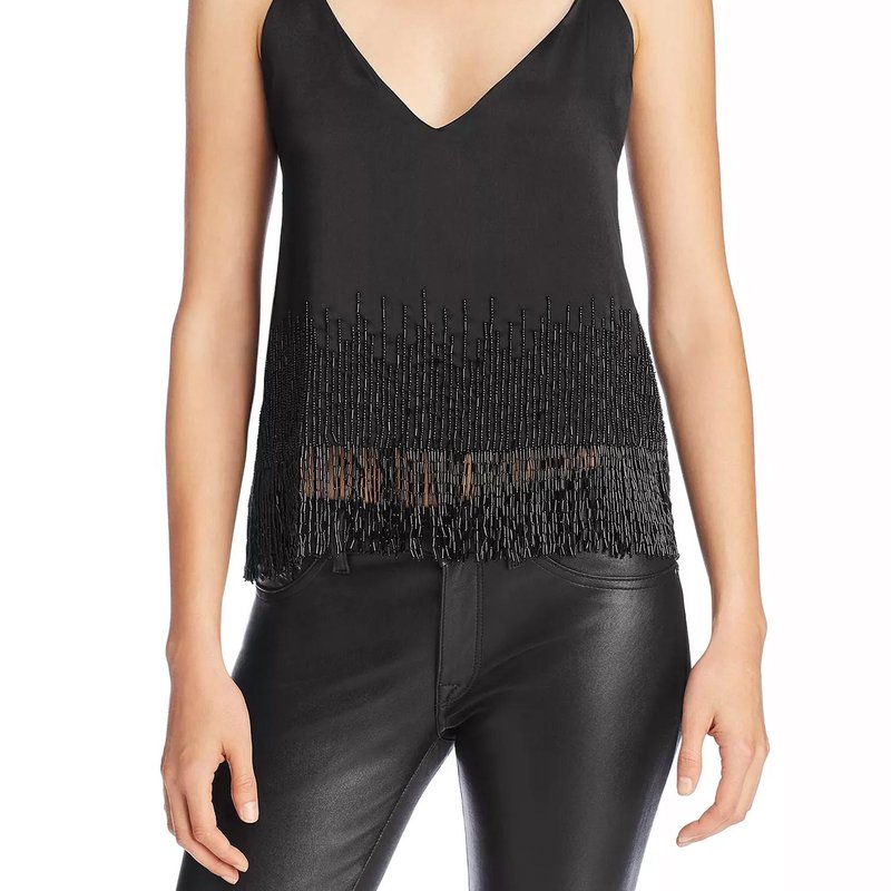 Cami Nyc Dale Beaded Fringe Camisole Top In Black