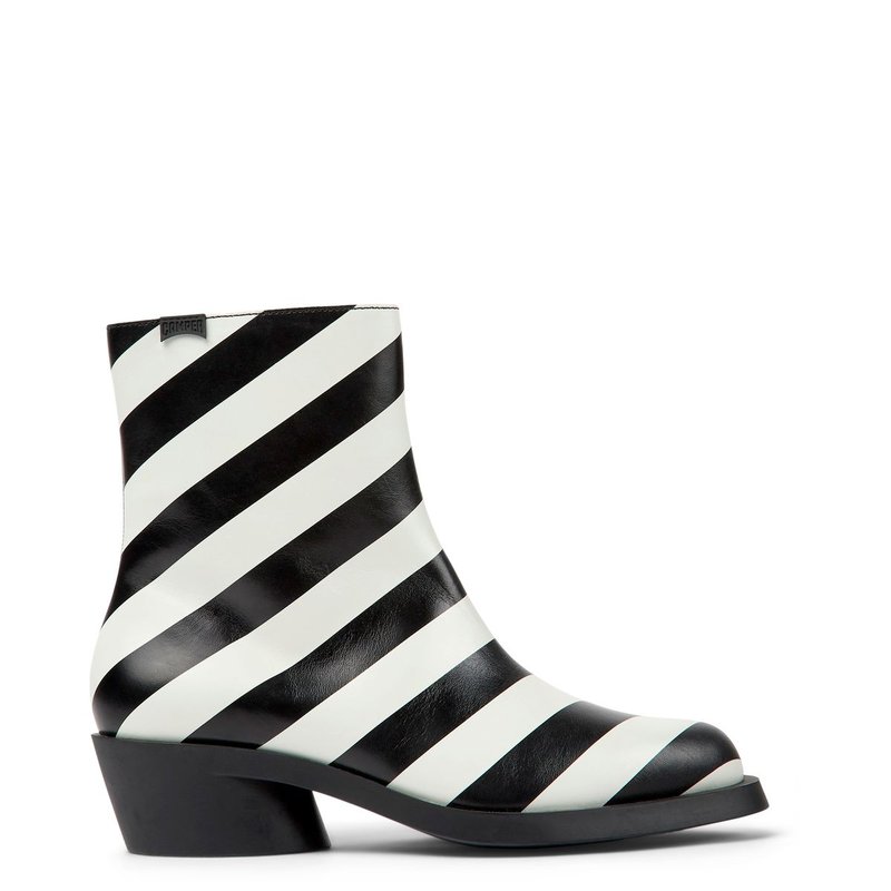 Shop Camper Bonnie Black And White Striped Leather Boots For Women
