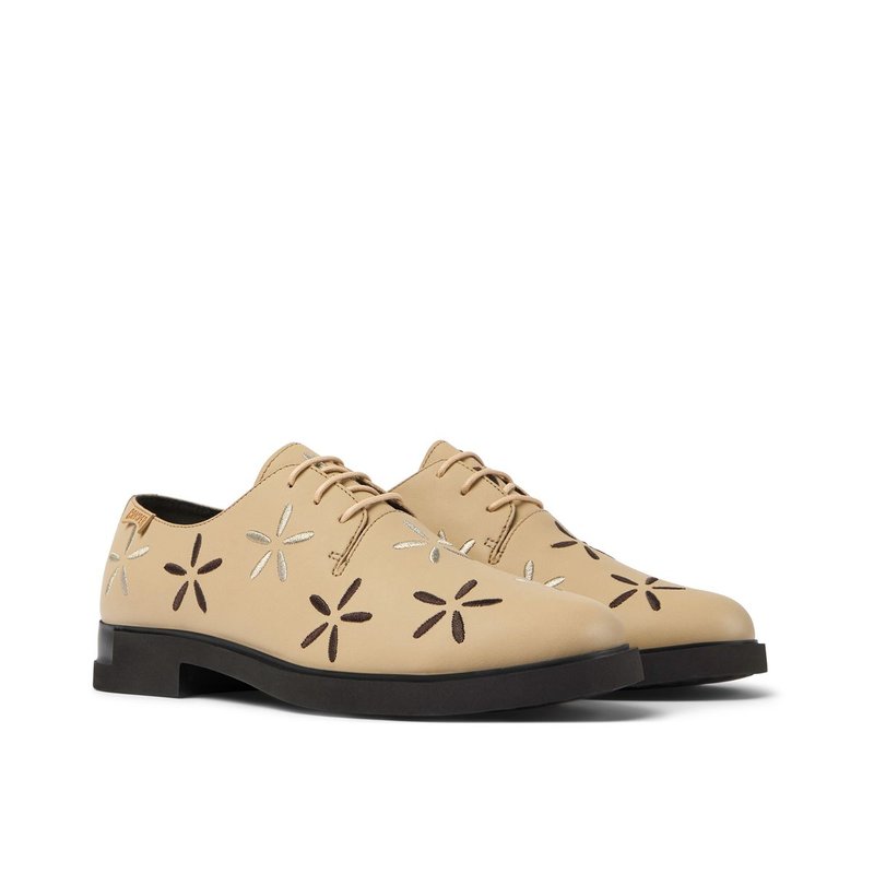 CAMPER CAMPER IMAN TWINS BEIGE LEATHER LACE-UP SHOES FOR WOMEN