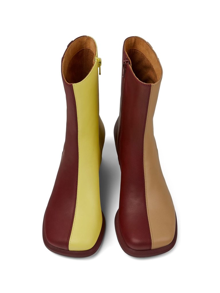 Women Twins Ankle Boots - Burgundy/Yellow/Beige - Multicolor