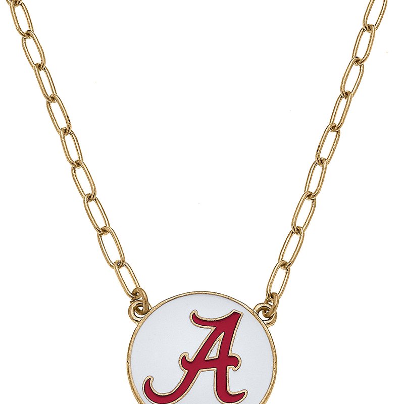 Canvas Style Alabama Crimson Tide Enamel Disc Pendant Necklace In White