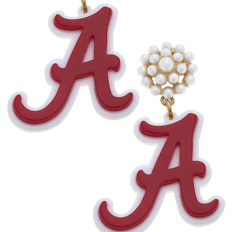 Canvas Style Alabama Crimson Tide Pearl Cluster Resin Logo Earrings In Red