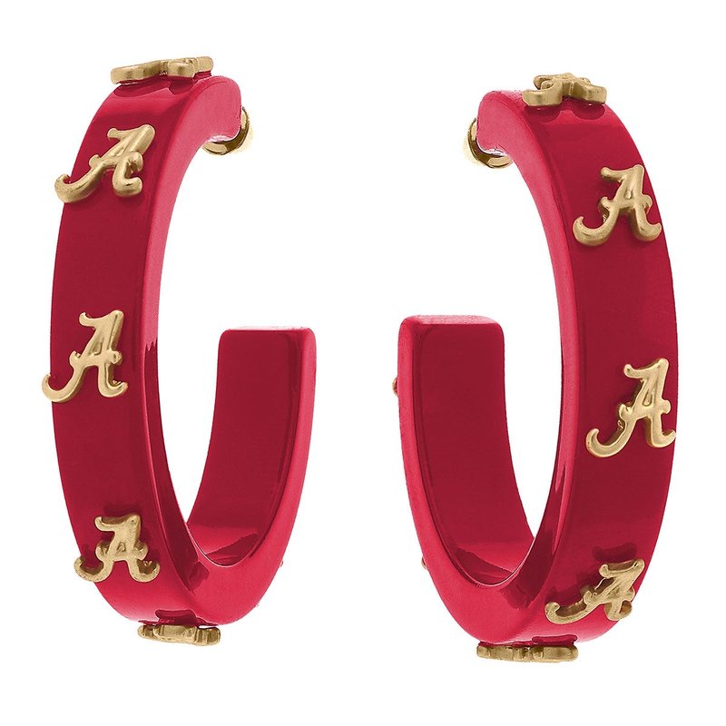 Canvas Style Alabama Crimson Tide Resin Logo Hoop Earrings In Red