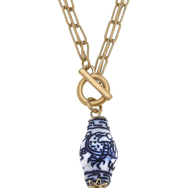 Canvas Style Annabeth Chinoiserie T-bar Necklace In Blue