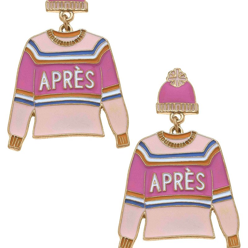 Canvas Style Après Ski Sweater Pearl Cluster Enamel Earrings In Pink