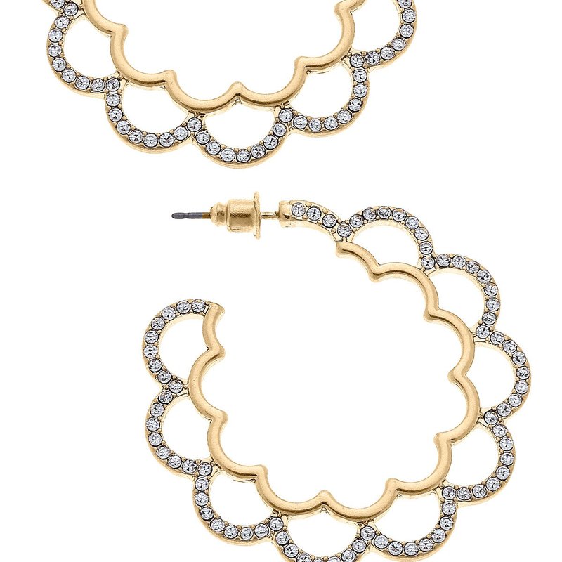 Canvas Style Ari Pavé Scalloped Hoop Earrings In Gold