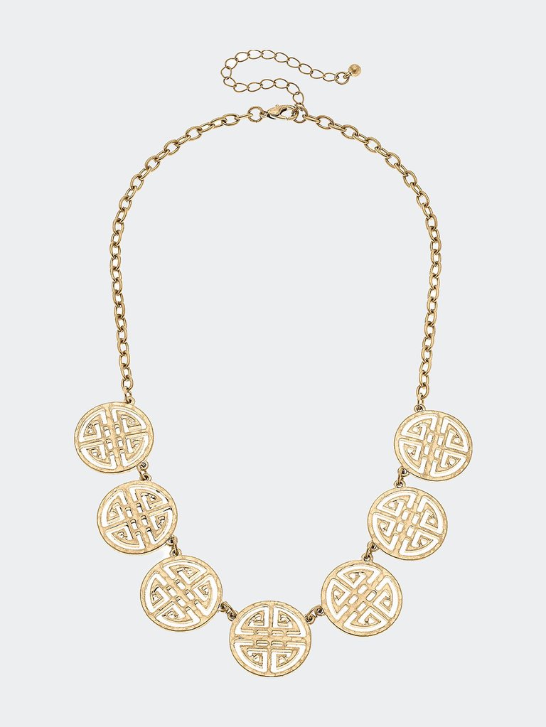 Aria Linked Greek Keys Necklace - Worn Gold