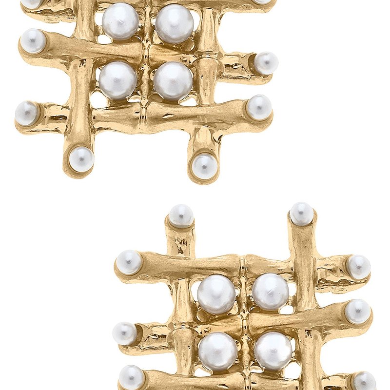 Canvas Style Ariana Bamboo And Pearl Woven Stud Earrings In Gold