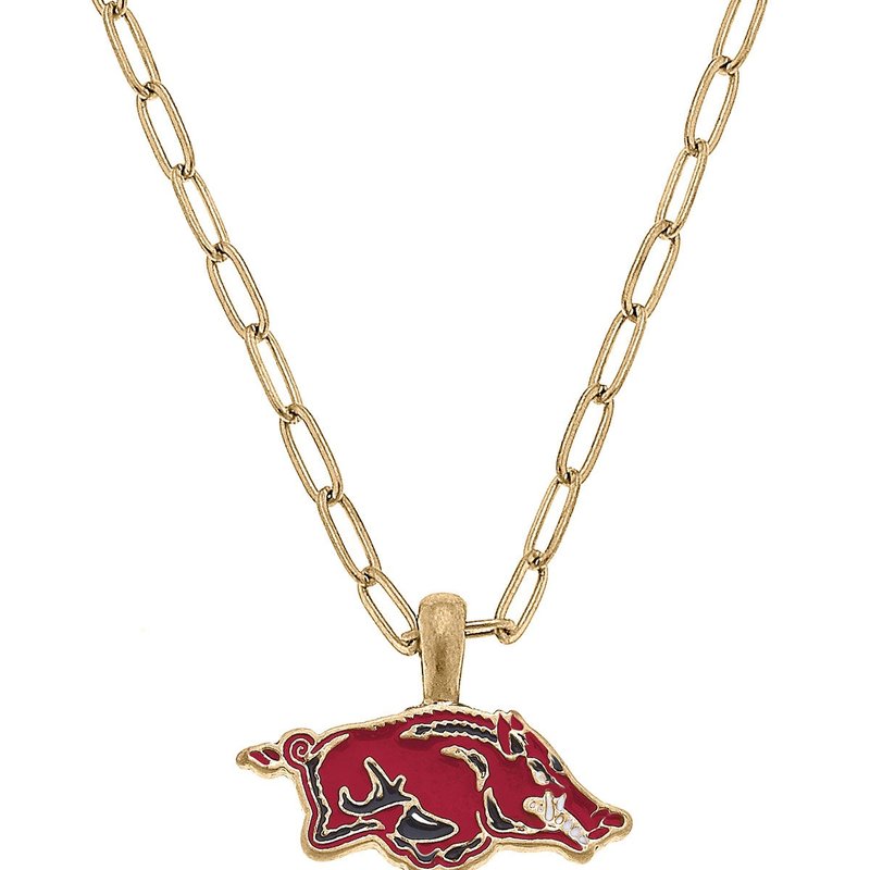 Canvas Style Arkansas Razorbacks Enamel Pendant Necklace In Red