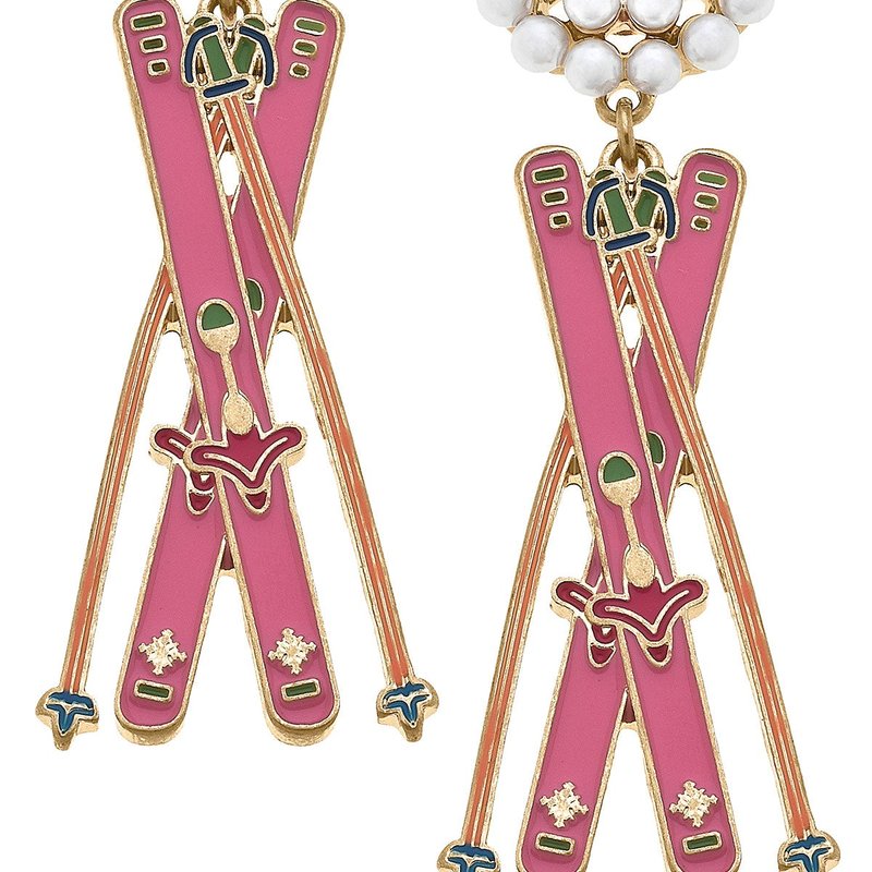 Canvas Style Aspen Ski Pearl Cluster Enamel Earrings In Pink