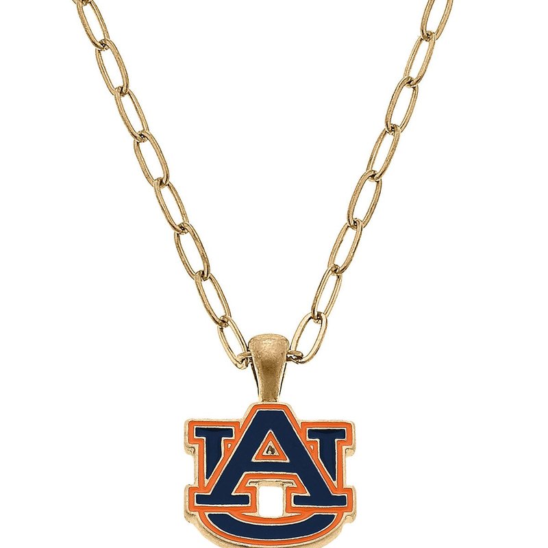 Canvas Style Auburn Tigers Enamel Pendant Necklace In Blue