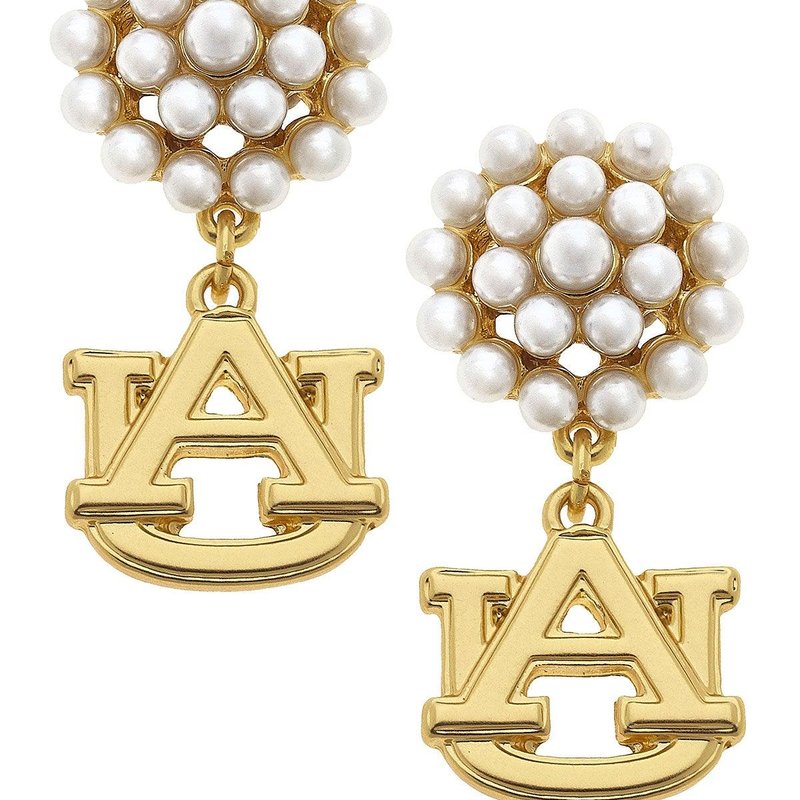 Shop Canvas Style Auburn Tigers Pearl Cluster 24k Gold Plated Logo Earrings