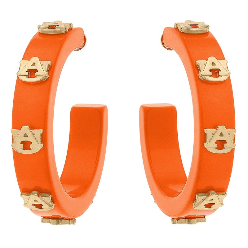 Canvas Style Auburn Tigers Resin Logo Hoop Earrings In Orange