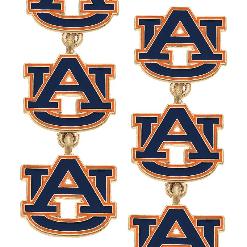 Canvas Style Auburn Tigers Triple Drop Enamel Earrings In Blue