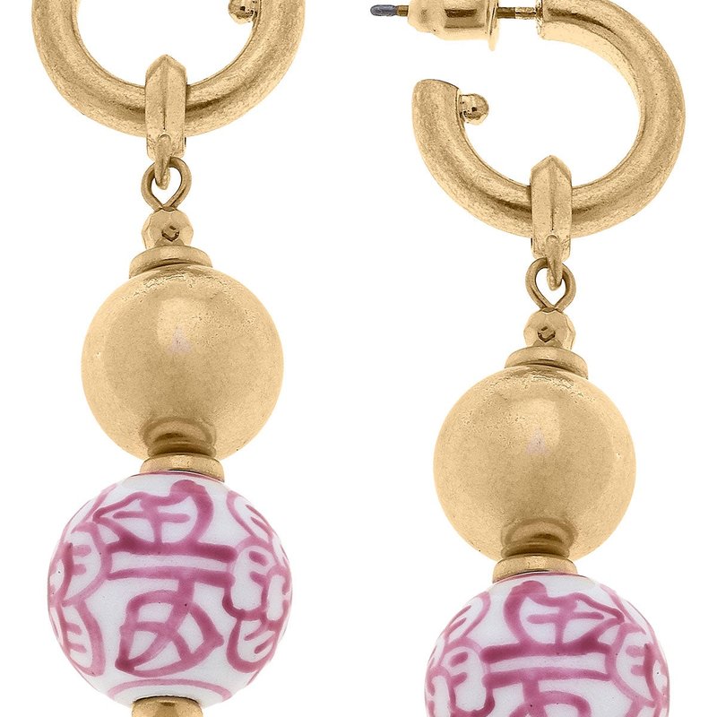 Canvas Style Aylin Chinoiserie Drop Hoop Earrings In White