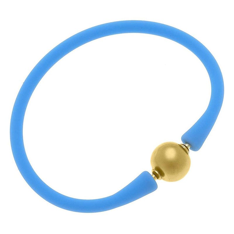 Canvas Style Bali 24k Gold Plated Ball Bead Silicone Bracelet In Aqua In Blue