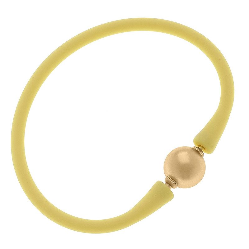Canvas Style Bali 24k Gold Plated Ball Bead Silicone Bracelet In Canary Yellow