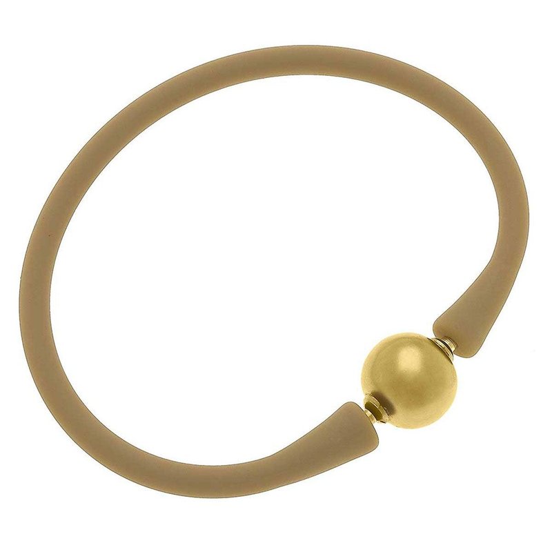 Canvas Style Bali 24k Gold Plated Ball Bead Silicone Bracelet In Cocoa In Brown