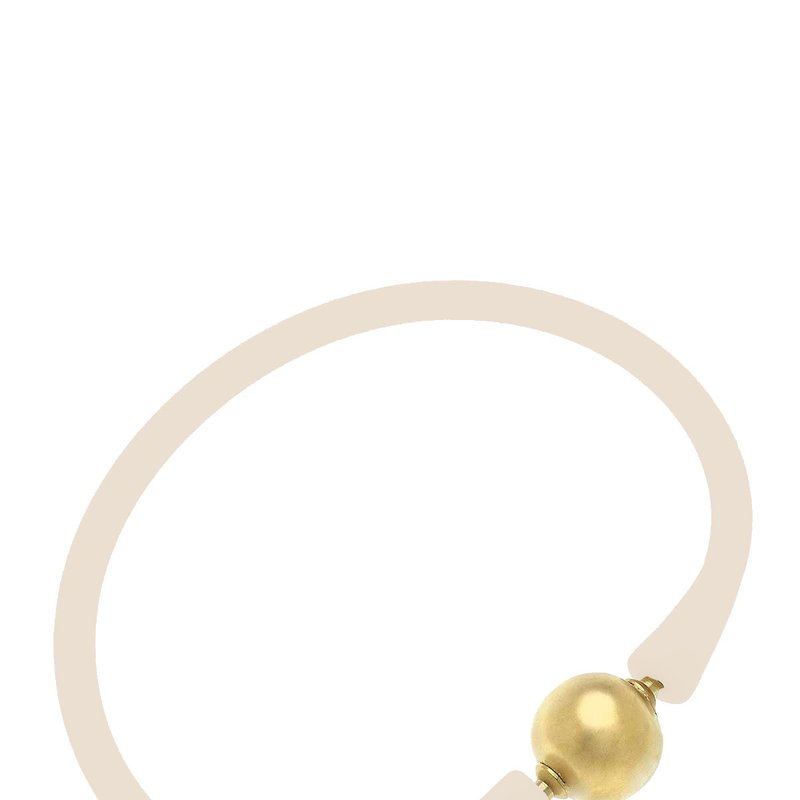 Canvas Style Bali 24k Gold Plated Ball Bead Silicone Bracelet In Eggnog In Brown