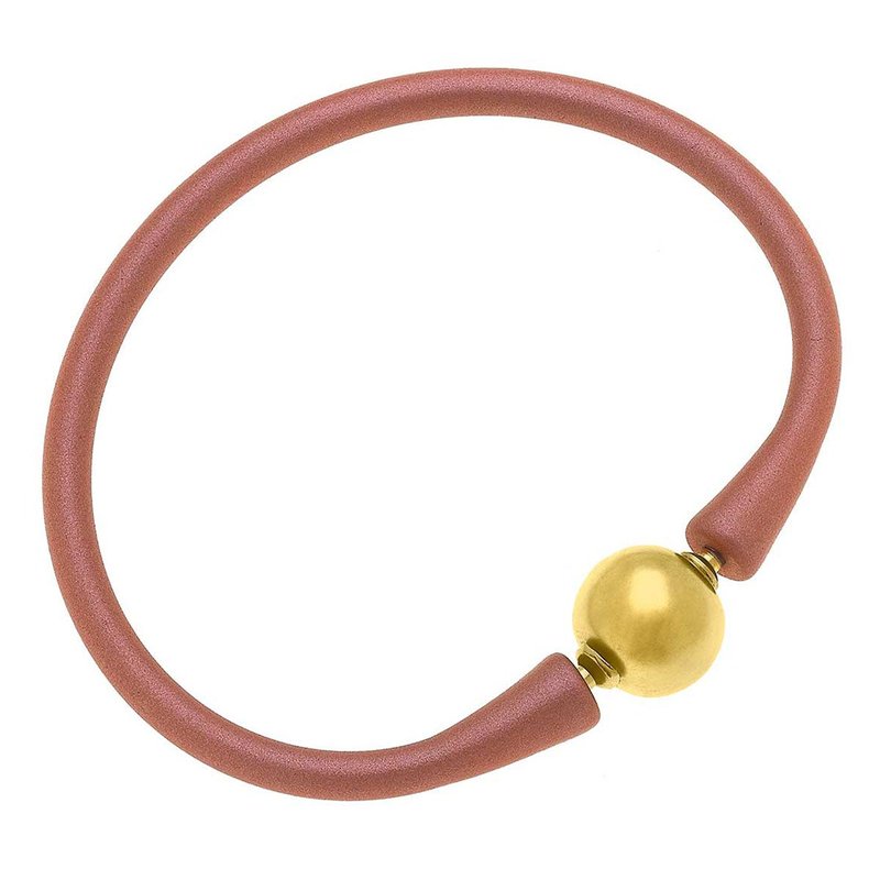 Canvas Style Bali 24k Gold Plated Ball Bead Silicone Bracelet In Metallic Bronze In Brown