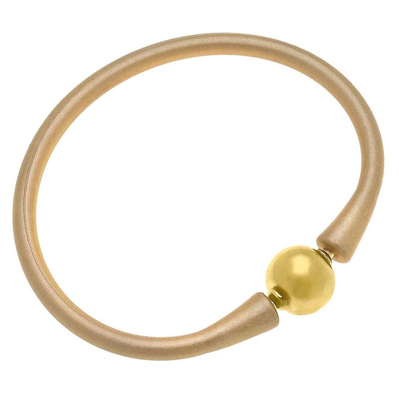 Canvas Style Bali 24k Gold Plated Ball Bead Silicone Bracelet In Metallic Gold
