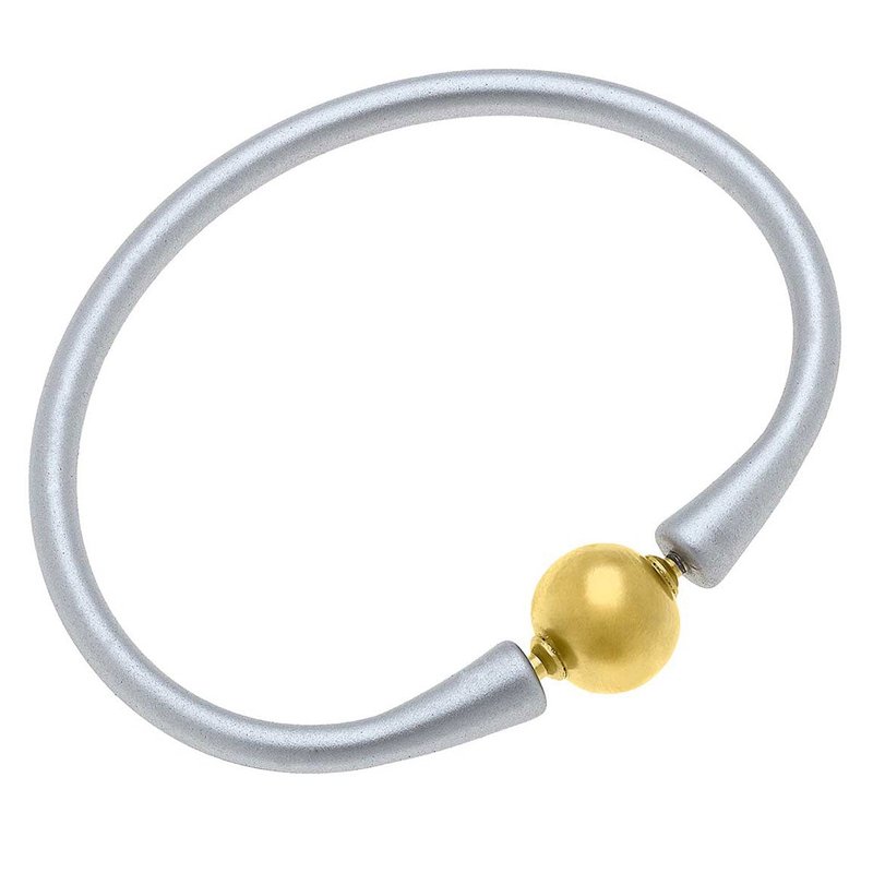 Canvas Style Bali 24k Gold Plated Ball Bead Silicone Bracelet In Metallic Silver In Grey