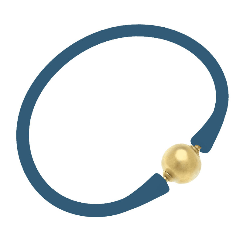 Canvas Style Bali 24k Gold Plated Ball Bead Silicone Bracelet In Midnight Blue