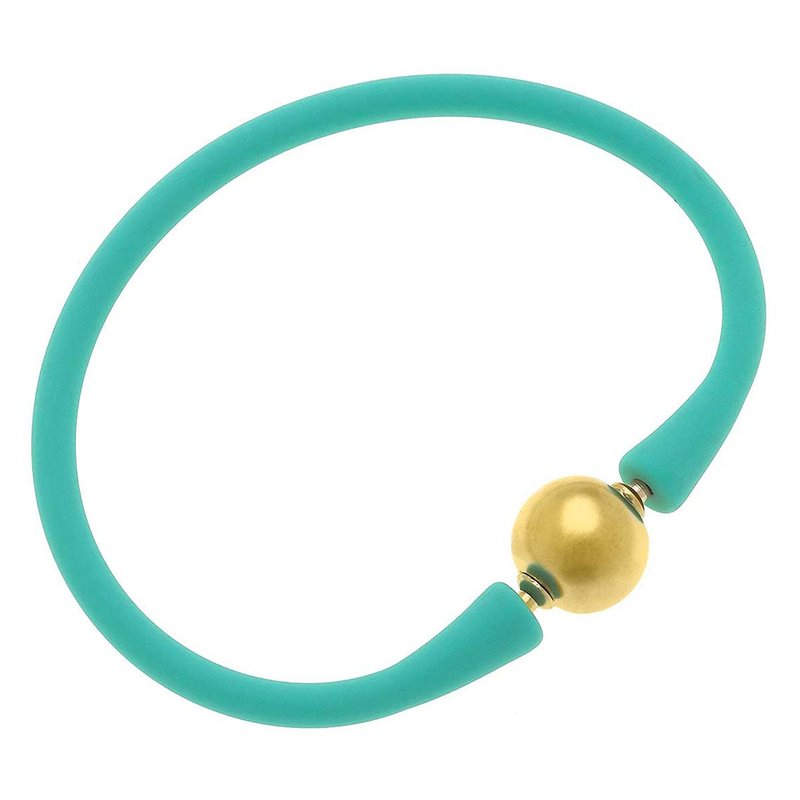 Canvas Style Bali 24k Gold Plated Ball Bead Silicone Bracelet In Mint In Green