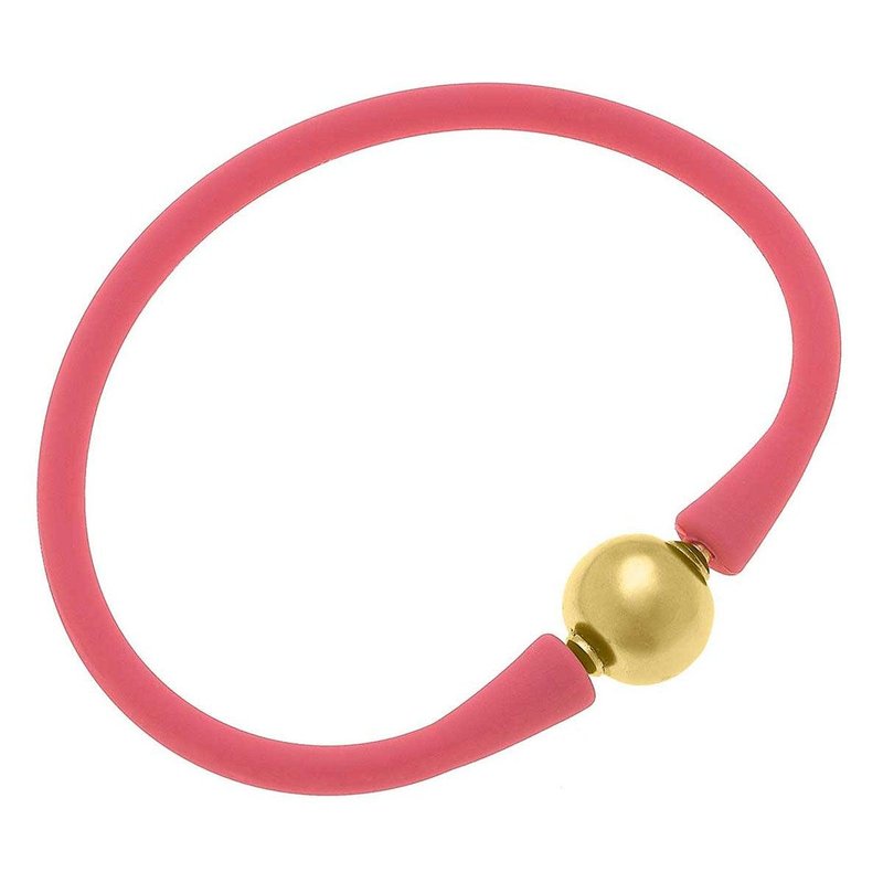 Canvas Style Bali 24k Gold Plated Ball Bead Silicone Bracelet In Pink