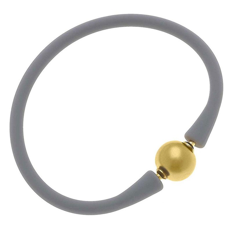 Canvas Style Bali 24k Gold Plated Ball Bead Silicone Bracelet In Steel Grey In Gray
