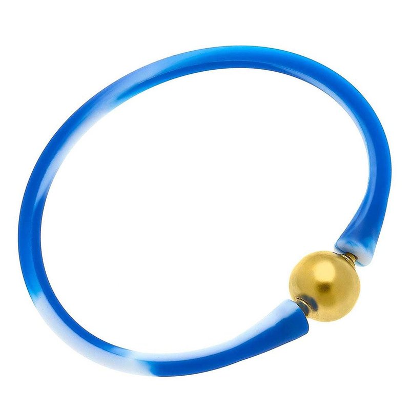 Canvas Style Bali 24k Gold Plated Ball Bead Silicone Bracelet In Tie-dye Blue