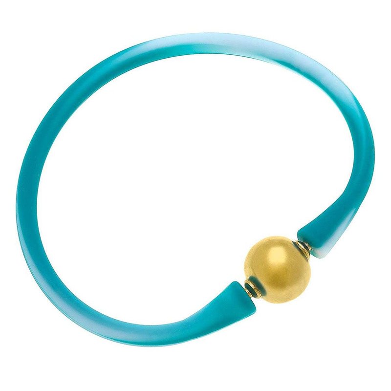 Canvas Style Bali 24k Gold Plated Ball Bead Silicone Bracelet In Tie-dye Mint In Green