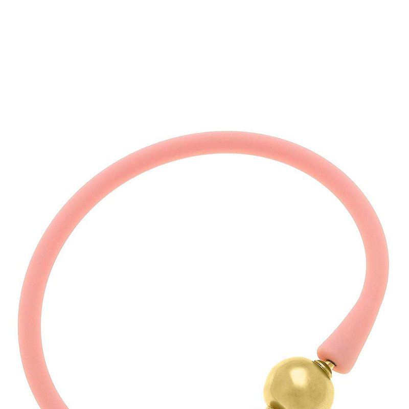 Canvas Style Bali 24k Gold Plated Ball Bead Silicone Bracelet In Pink