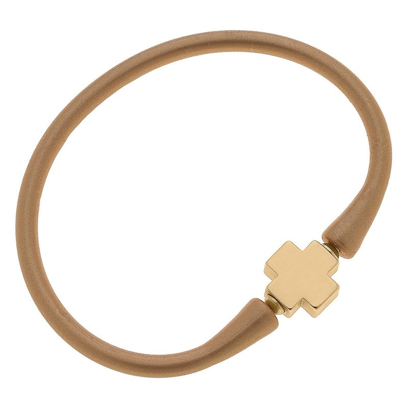 Canvas Style Bali 24k Gold Plated Cross Bead Silicone Bracelet In Metallic Gold