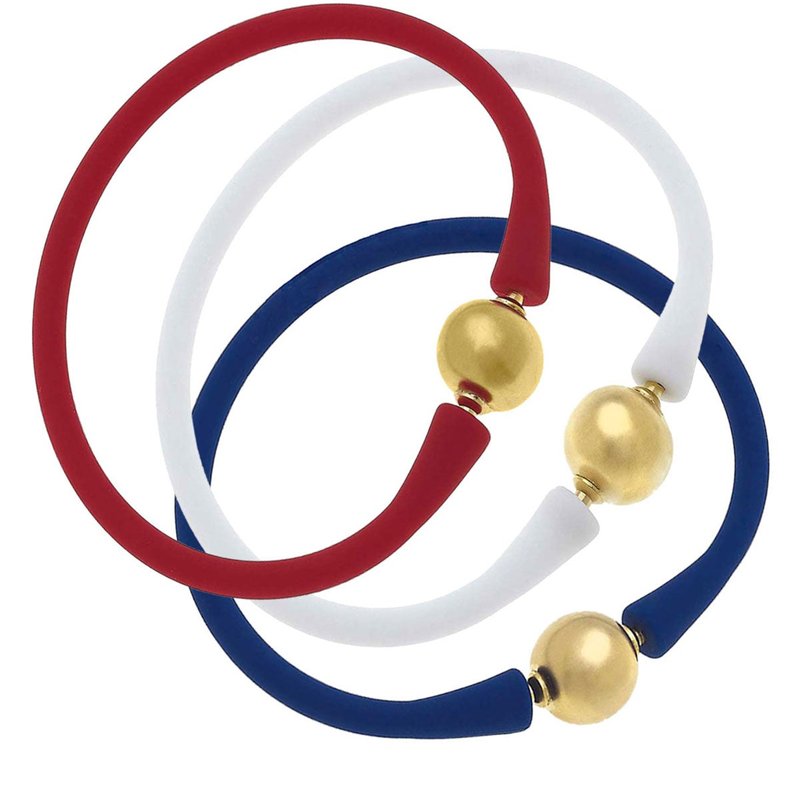 Canvas Style Bali 24k Gold Silicone Bracelet (stack Of 3) In Red