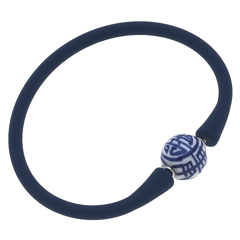 Canvas Style Bali Chinoiserie Bead Silicone Bracelet In Blue