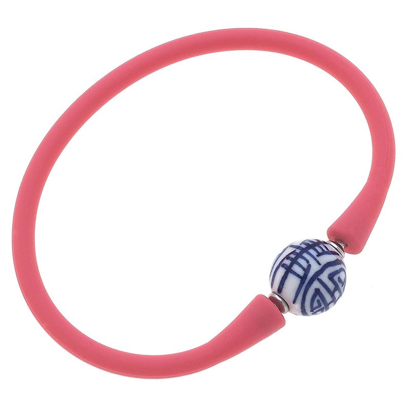 Canvas Style Bali Chinoiserie Bead Silicone Bracelet In Pink