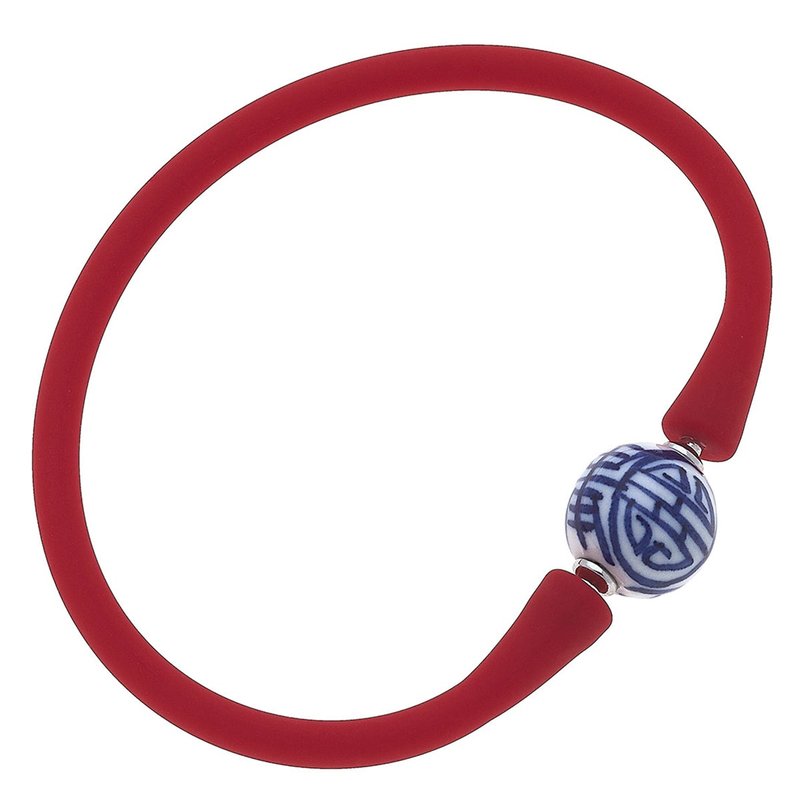 Canvas Style Bali Chinoiserie Bead Silicone Bracelet In Red