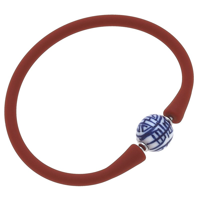 Canvas Style Bali Chinoiserie Bead Silicone Bracelet In Brown