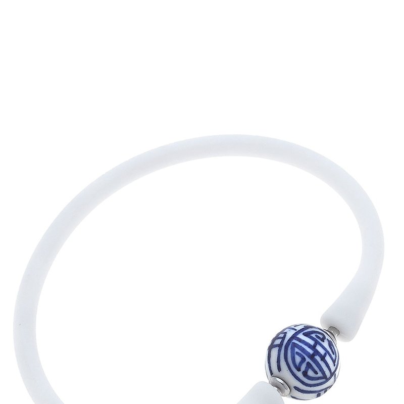Canvas Style Bali Chinoiserie Bead Silicone Bracelet In White