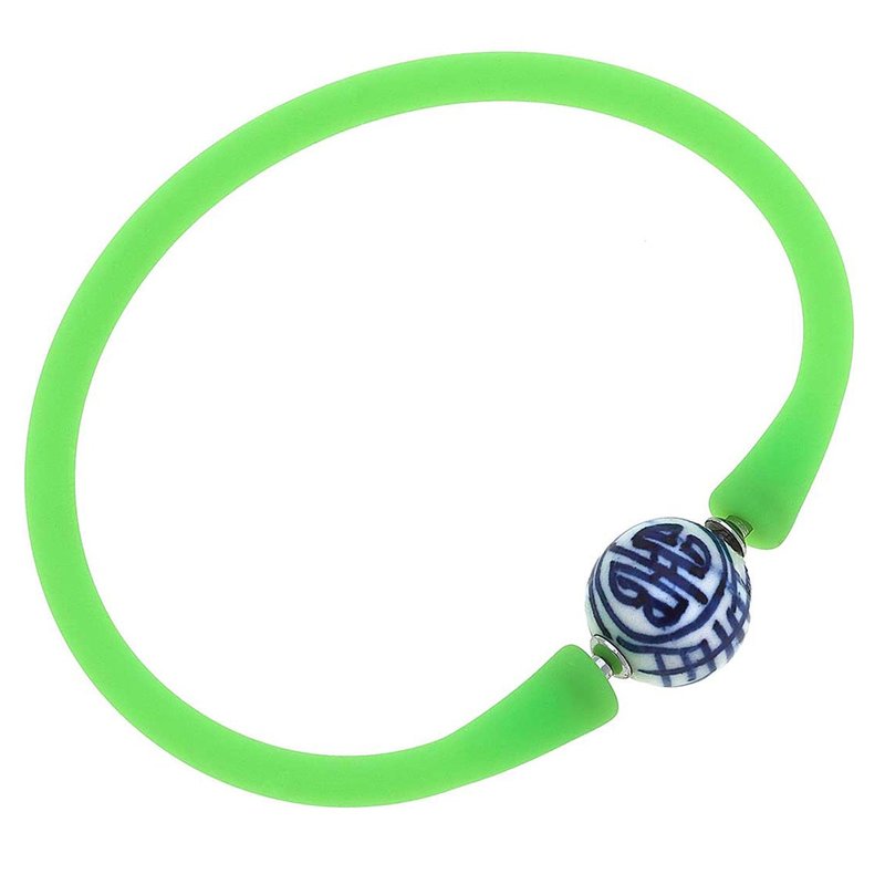 Canvas Style Bali Chinoiserie Bead Silicone Bracelet In Green