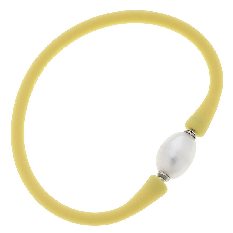 Canvas Style Bali Freshwater Pearl Silicone Bracelet In Canary Yellow