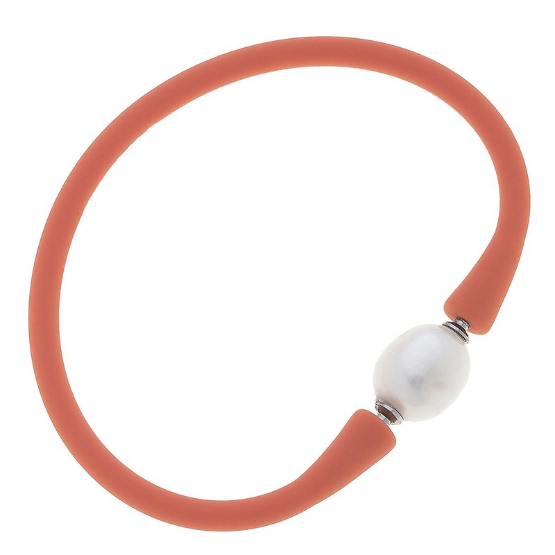 Canvas Style Bali Freshwater Pearl Silicone Bracelet In Coral In Orange