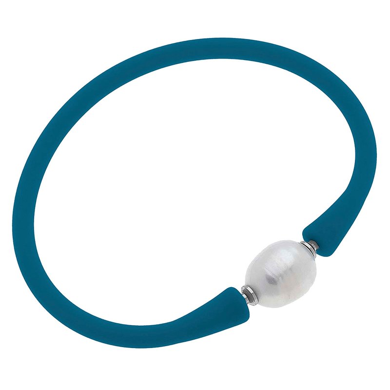 Canvas Style Bali Freshwater Pearl Silicone Bracelet In Midnight Blue