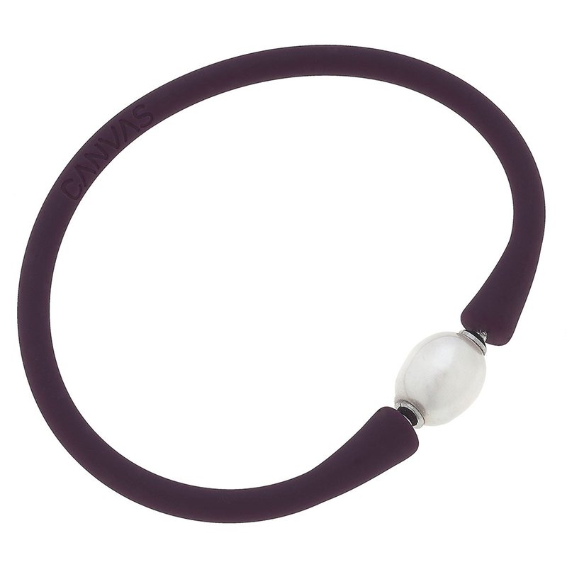 Canvas Style Bali Freshwater Pearl Silicone Bracelet In Plum In Purple