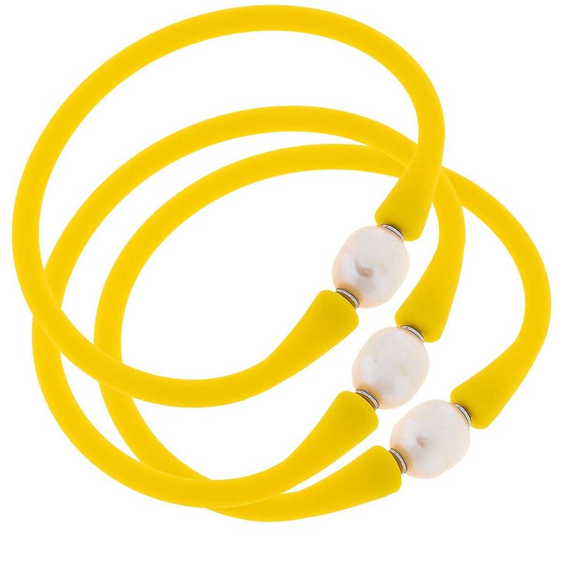 Canvas Style Bali Freshwater Pearl Silicone Bracelet Set Of 3 In Yellow